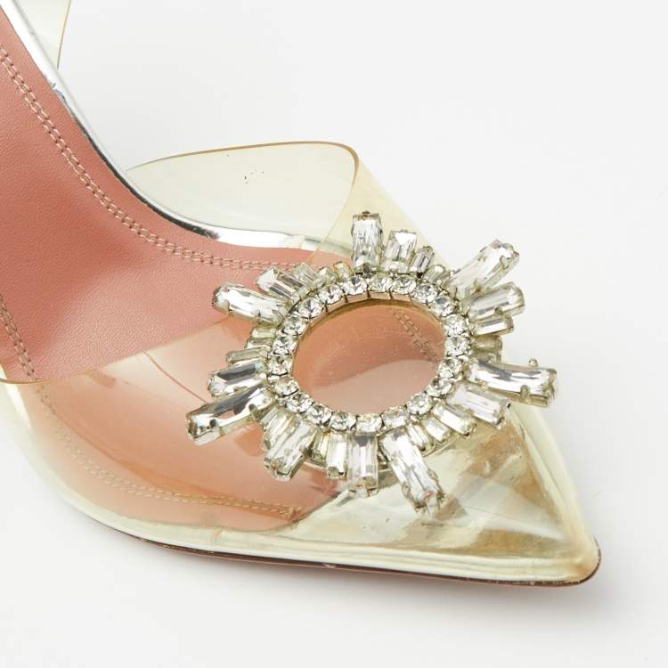 Pre Owned Amina Muaddi Transparent PVC Begum Pointed Toe Pumps Size 39