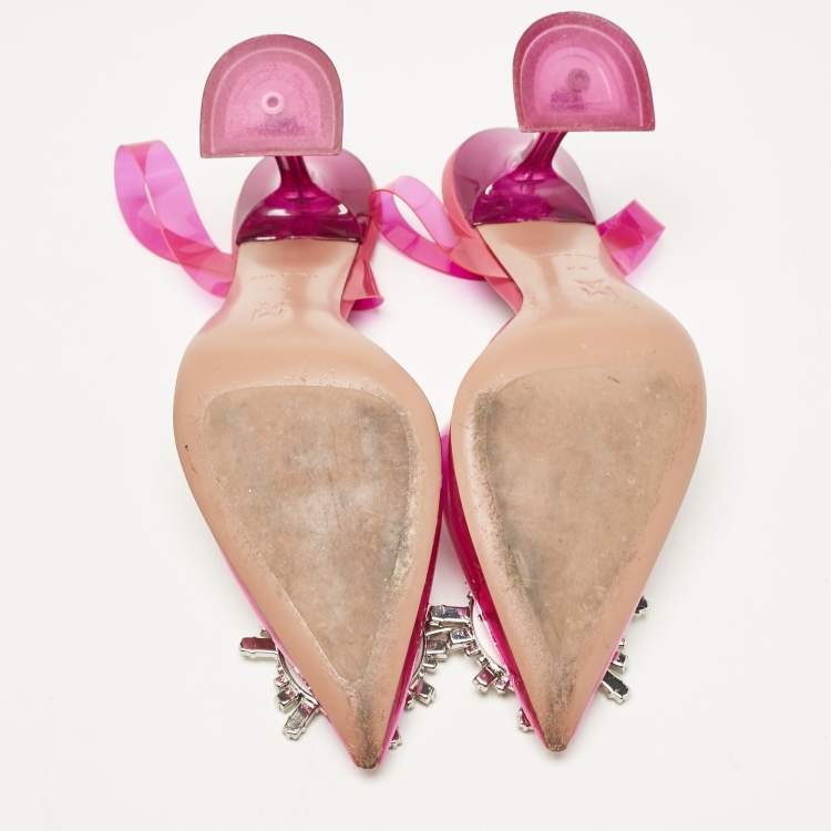 Pre Owned Amina Muaddi Pink PVC Begum Slingback Pumps Size 35.5