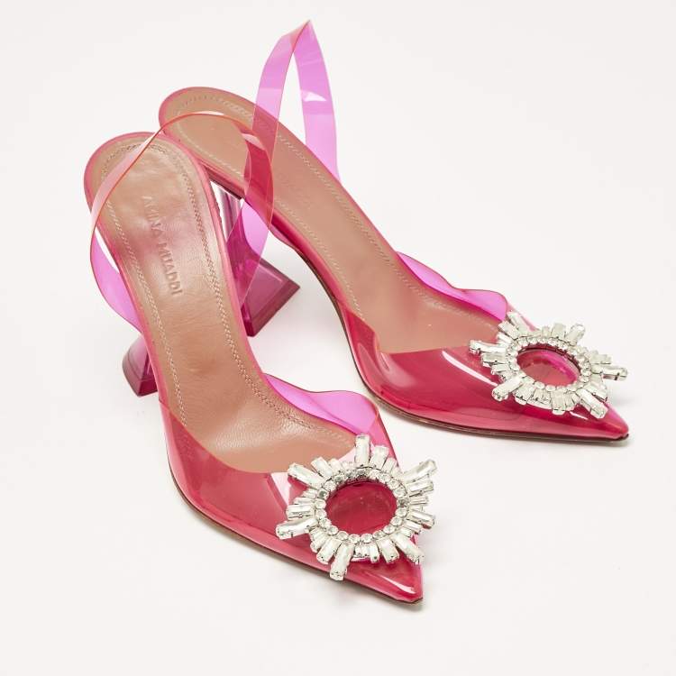 Pre Owned Amina Muaddi Pink PVC Begum Slingback Pumps Size 35.5