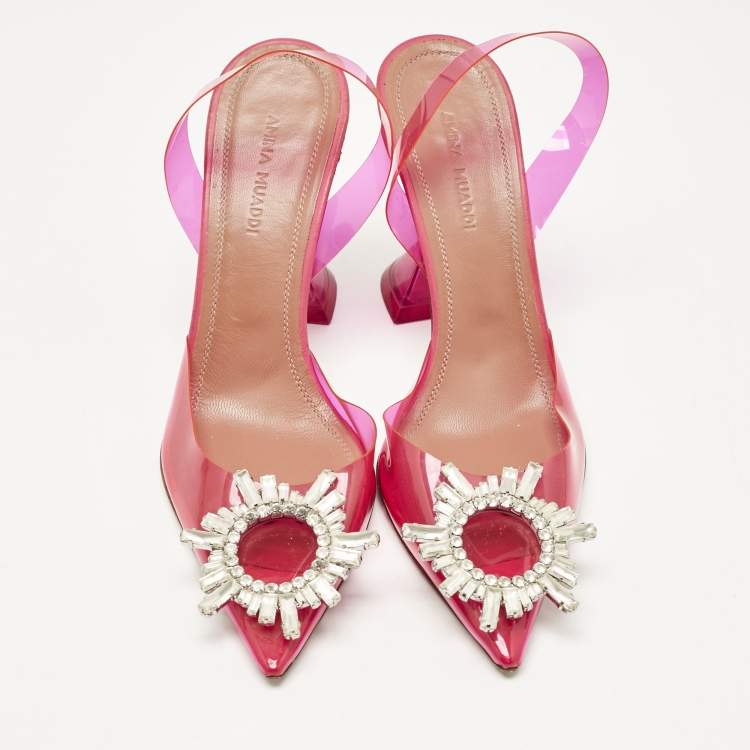 Pre Owned Amina Muaddi Pink PVC Begum Slingback Pumps Size 35.5