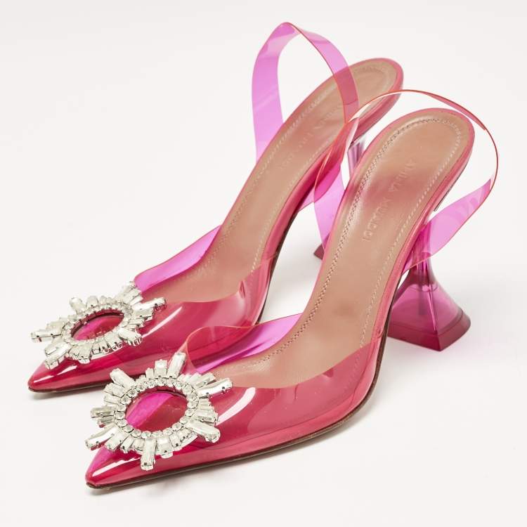 Pre Owned Amina Muaddi Pink PVC Begum Slingback Pumps Size 35.5