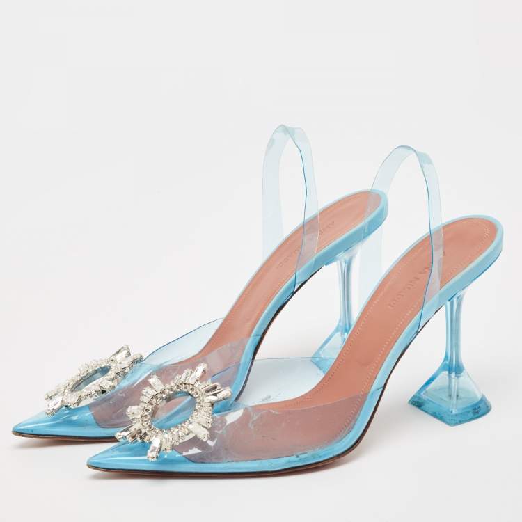 Pre Owned Amina Muaddi Blue PVC Begum Pumps Size 39