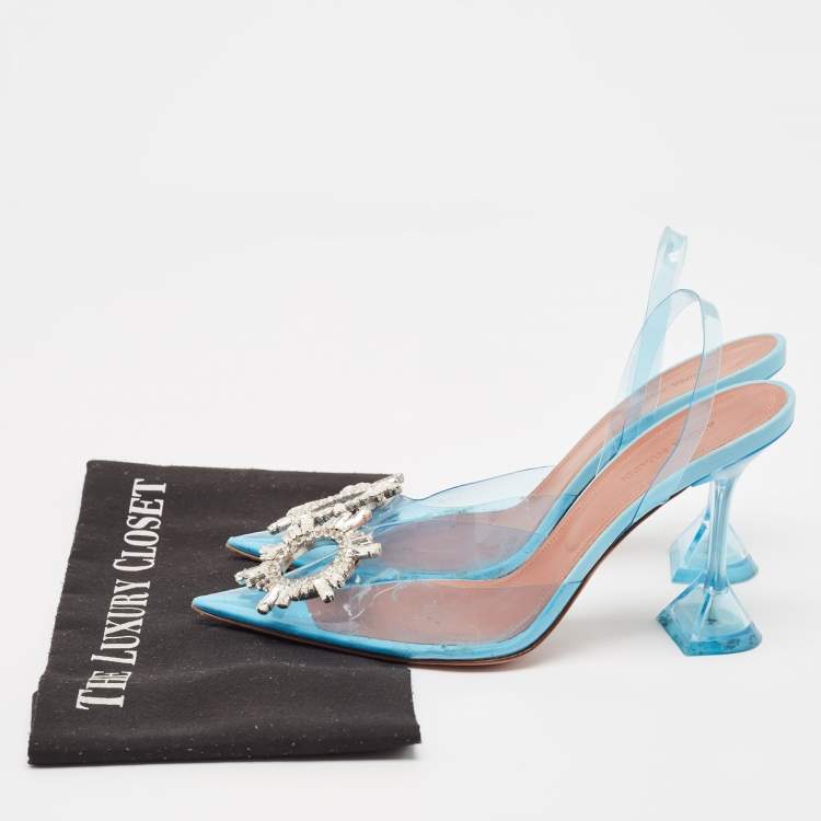 Pre Owned Amina Muaddi Blue PVC Begum Pumps Size 39