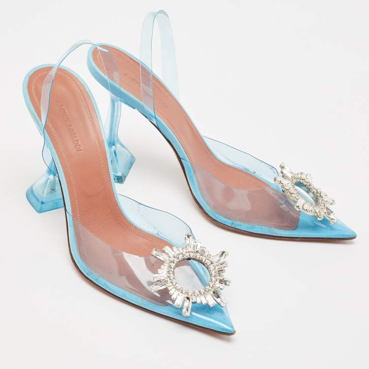 Pre Owned Amina Muaddi Blue PVC Begum Pumps Size 39