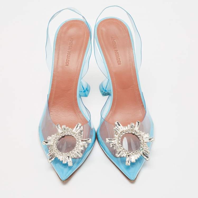 Pre Owned Amina Muaddi Blue PVC Begum Pumps Size 39