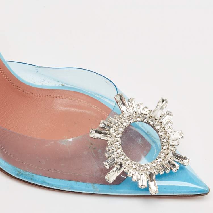 Pre Owned Amina Muaddi Blue PVC Begum Pumps Size 39