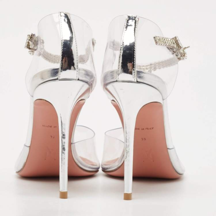 Pre Owned Amina Muaddi Transparent PVC and Leather Ursina Pumps Size 39