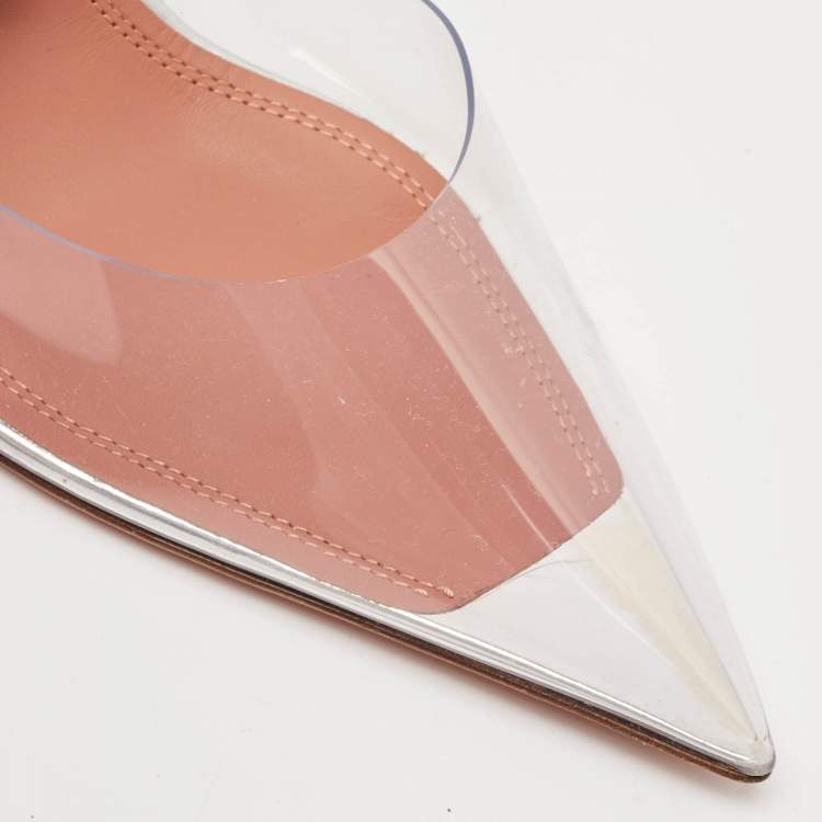 Pre Owned Amina Muaddi Transparent PVC and Leather Ursina Pumps Size 39