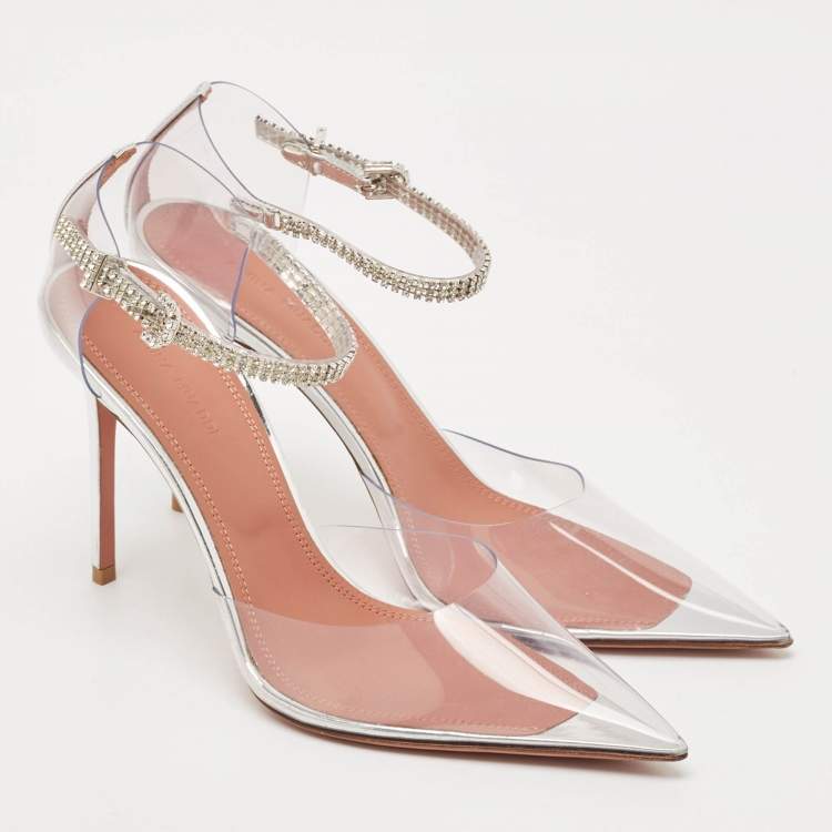 Pre Owned Amina Muaddi Transparent PVC and Leather Ursina Pumps Size 39