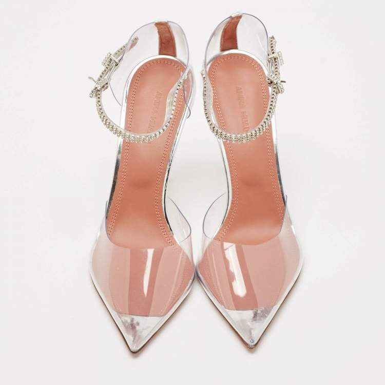 Pre Owned Amina Muaddi Transparent PVC and Leather Ursina Pumps Size 39