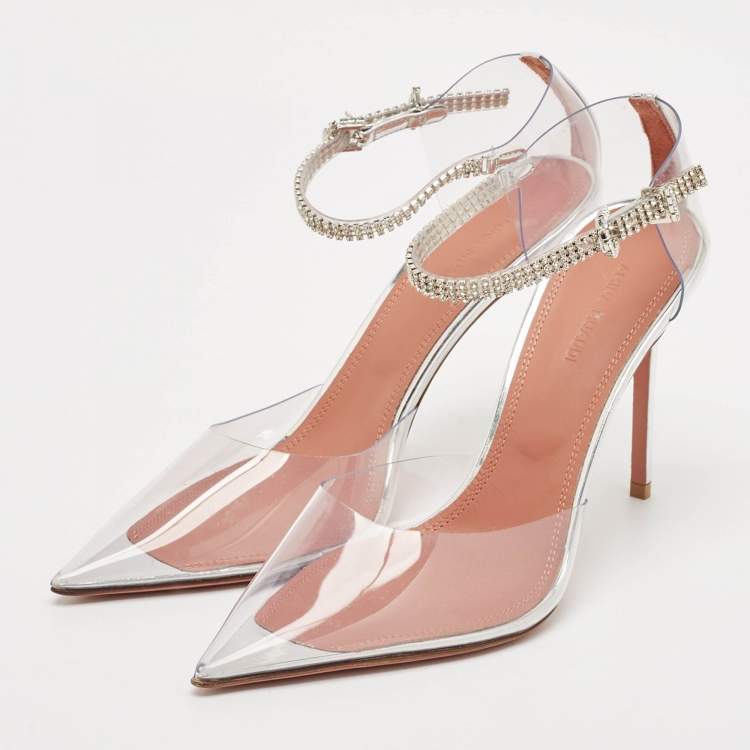 Pre Owned Amina Muaddi Transparent PVC and Leather Ursina Pumps Size 39