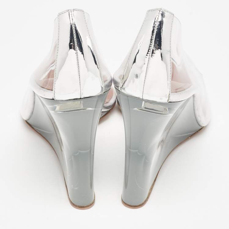 Pre Owned Amina Muaddi Transparent PVC Ane Wedge Pumps Size 38.5
