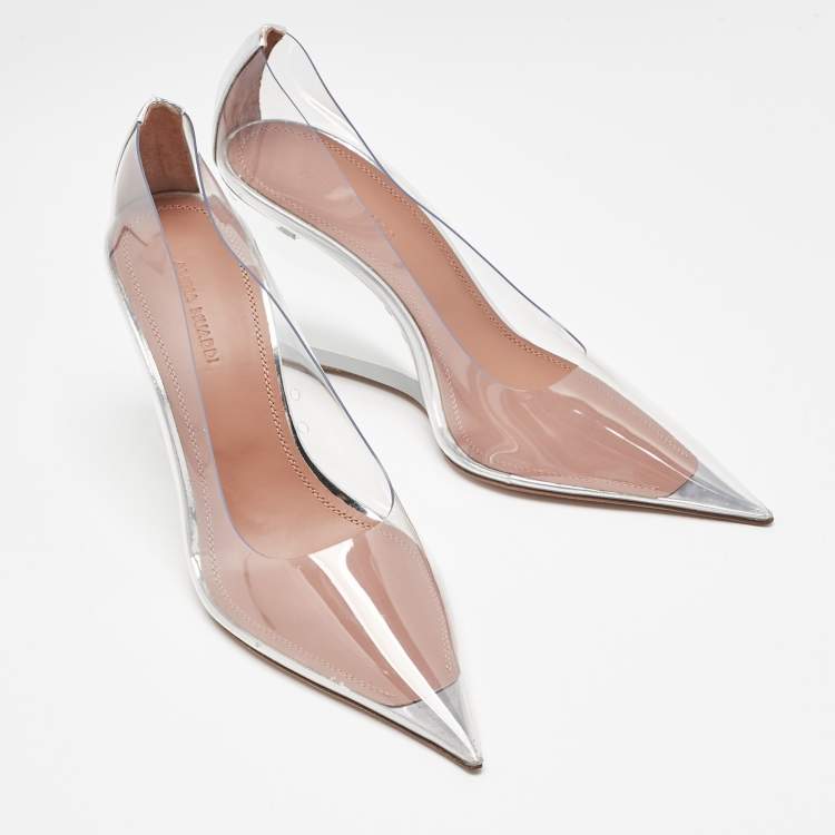 Pre Owned Amina Muaddi Transparent PVC Ane Wedge Pumps Size 38.5