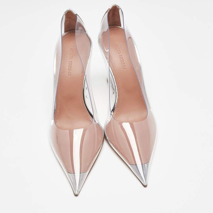 Pre Owned Amina Muaddi Transparent PVC Ane Wedge Pumps Size 38.5