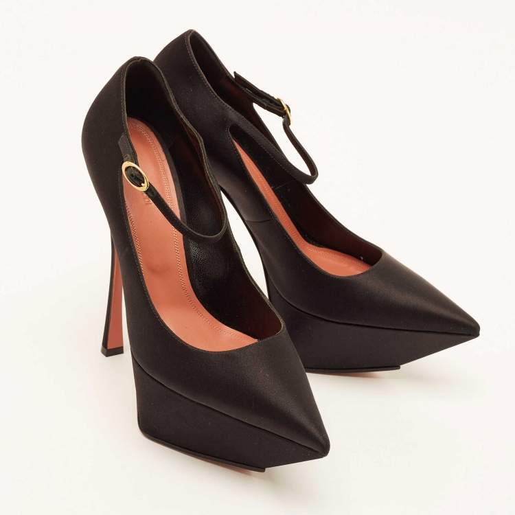 Pre Owned Amina Muaddi Black Satin Yigit Platform Pumps Size 41