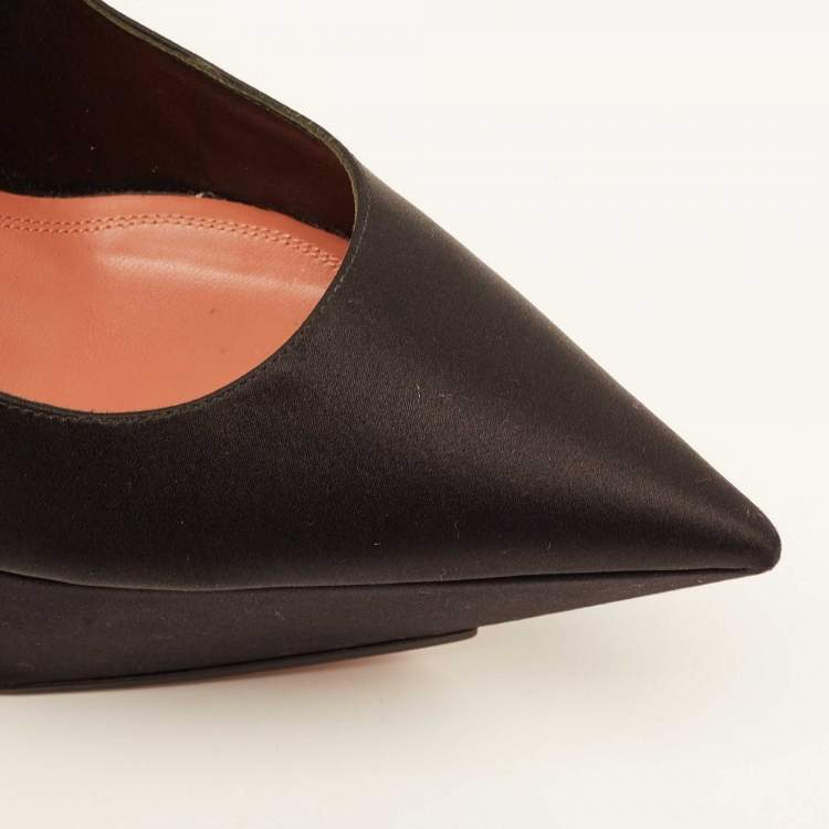 Pre Owned Amina Muaddi Black Satin Yigit Platform Pumps Size 41