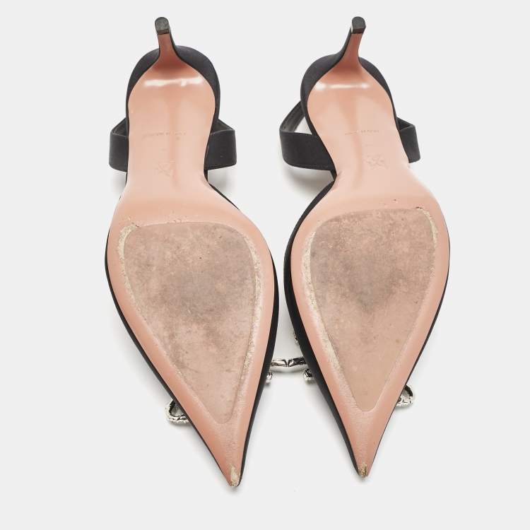 Pre Owned Amina Muaddi Black Satin Begum Slingback Pumps Size 40
