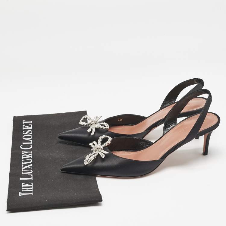 Pre Owned Amina Muaddi Black Satin Begum Slingback Pumps Size 40