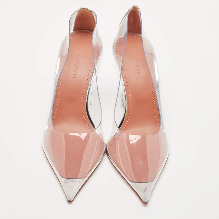 Pre Owned Amina Muaddi Transparent PVC Ane Wedge Pumps Size 37