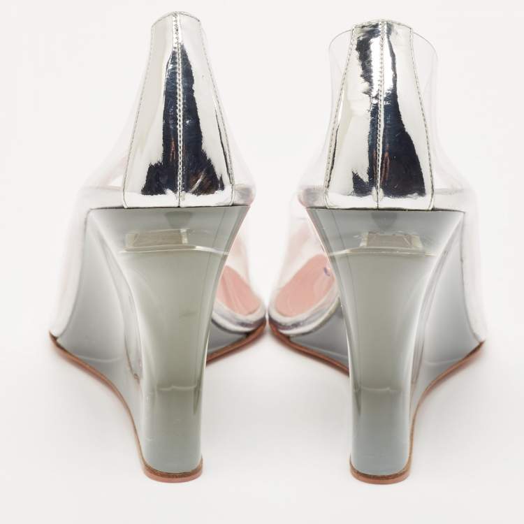 Pre Owned Amina Muaddi Transparent PVC Ane Wedge Pumps Size 37