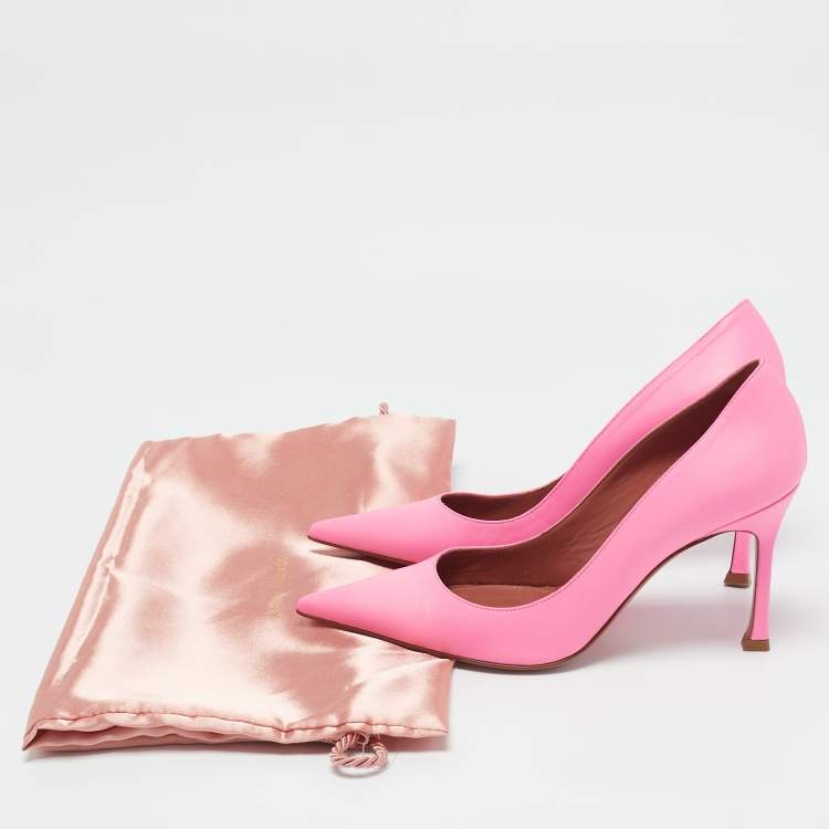 Pre Owned Amina Muaddi Pink Leather Sharon Pumps Size 37