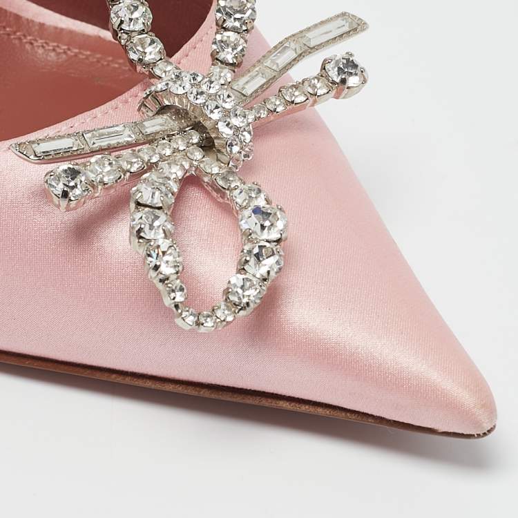Pre Owned Amina Muaddi Light Pink Satin Crystal Embellished Rosie Pointed Toe Pumps Size 36