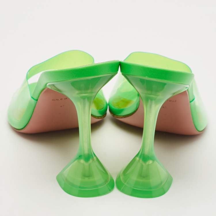 Pre Owned Amina Muaddi Green Leather and PVC Lupita Slide Sandals Size 41