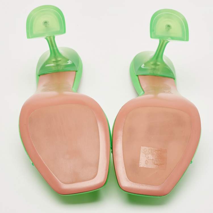Pre Owned Amina Muaddi Green Leather and PVC Lupita Slide Sandals Size 41