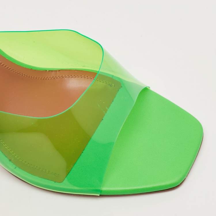 Pre Owned Amina Muaddi Green Leather and PVC Lupita Slide Sandals Size 41