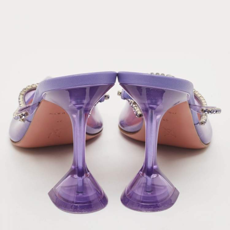 Pre Owned Amina Muaddi Transparent PVC Glida Crystal  Glass Mules Size 40