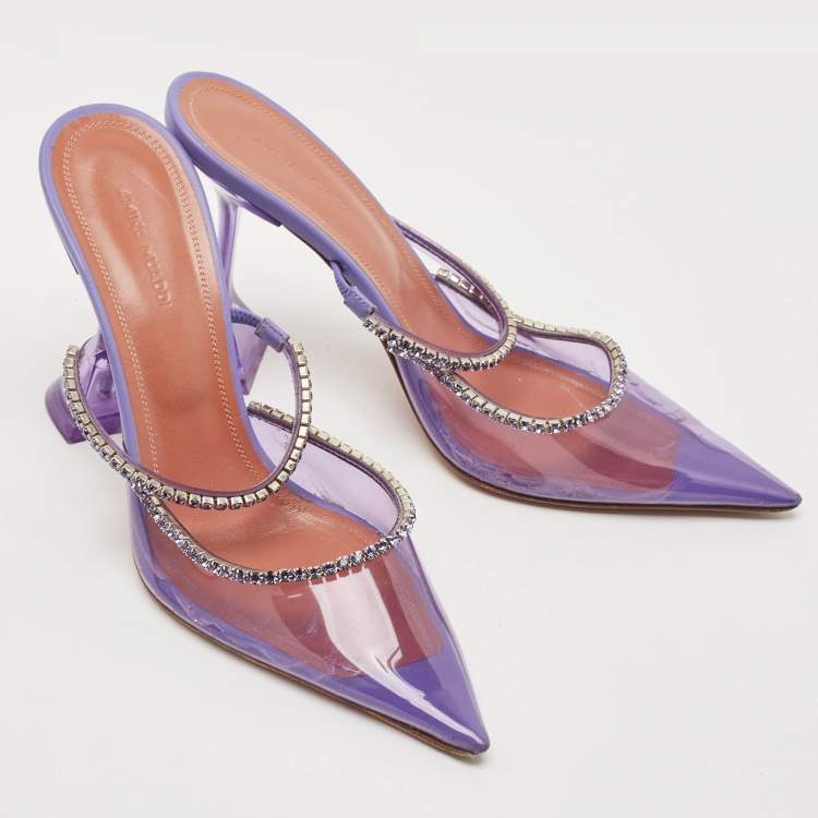 Pre Owned Amina Muaddi Transparent PVC Glida Crystal  Glass Mules Size 40