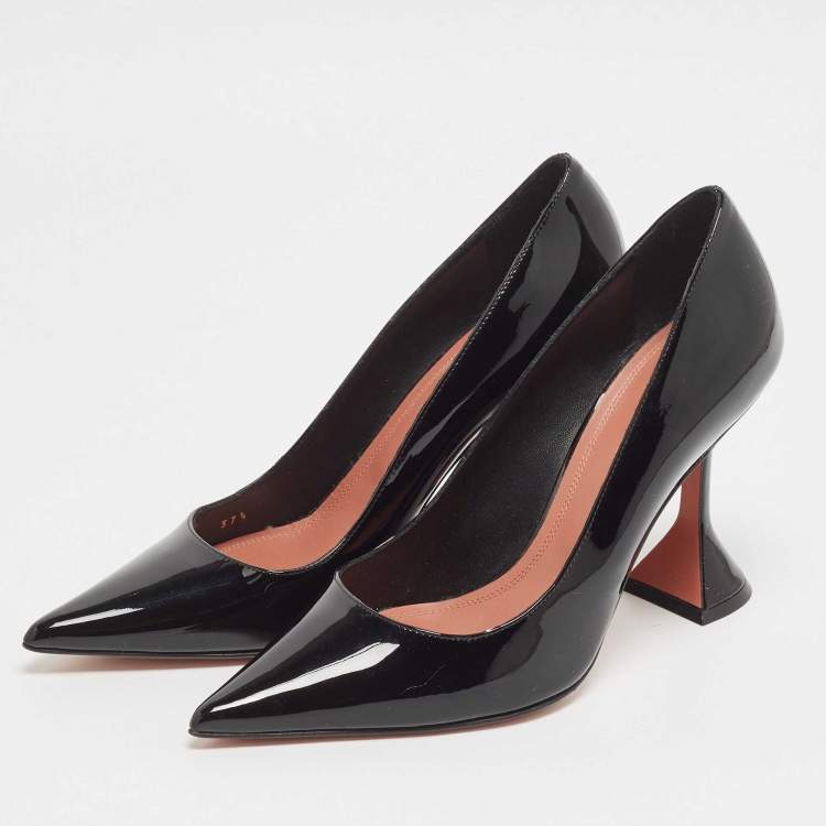 Pre Owned Amina Muaddi Black Patent Leather Ami Pumps Size 37.5