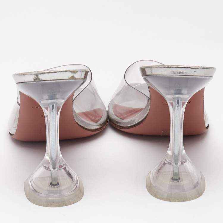 Pre Owned Amina Muaddi Transparent PVC Lupita Slide Sandals Size 37.5