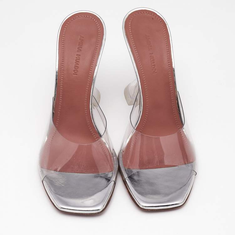 Pre Owned Amina Muaddi Transparent PVC Lupita Slide Sandals Size 37.5