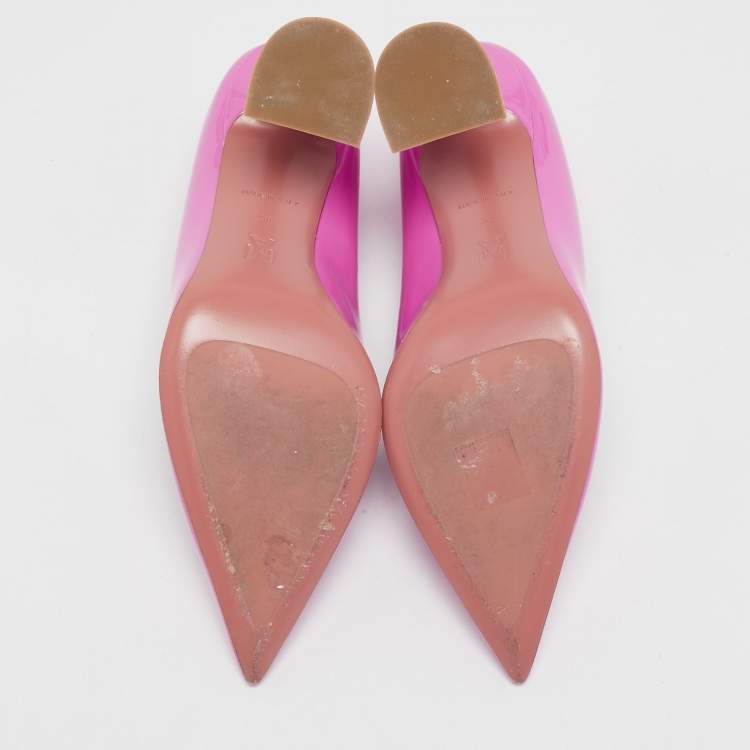 Pre Owned Amina Muaddi Pink Patent Leather Ami Pumps Size 38