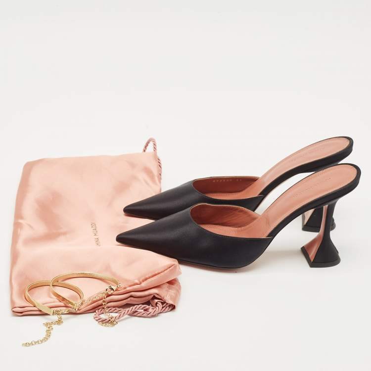 Pre Owned Amina Muaddi Black Satin Fiona Mules Size 41
