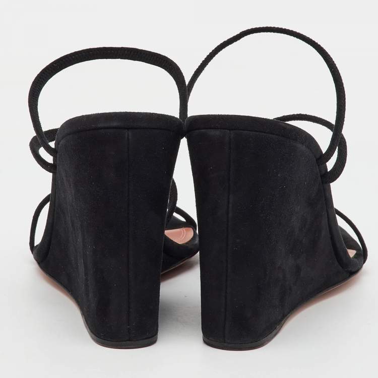 Pre Owned Amina Muaddi Black Suede Naima Wedge Sandals Size 36