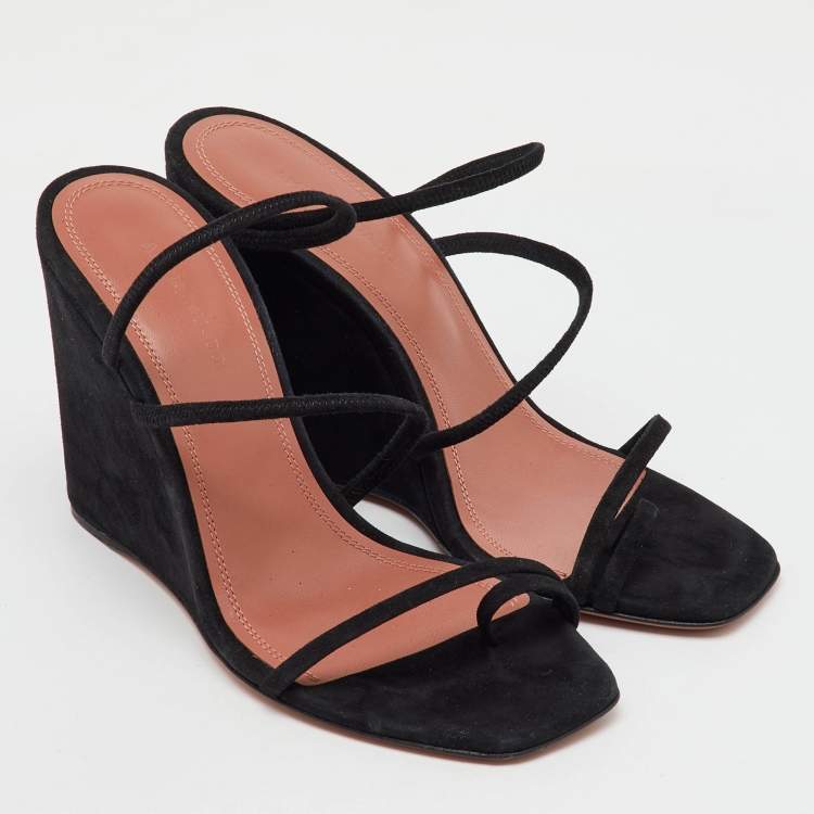 Pre Owned Amina Muaddi Black Suede Naima Wedge Sandals Size 36