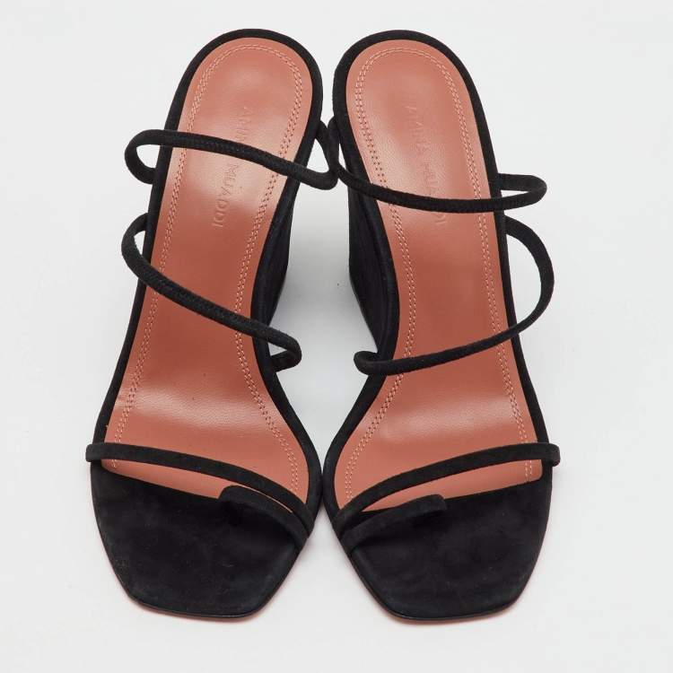 Pre Owned Amina Muaddi Black Suede Naima Wedge Sandals Size 36