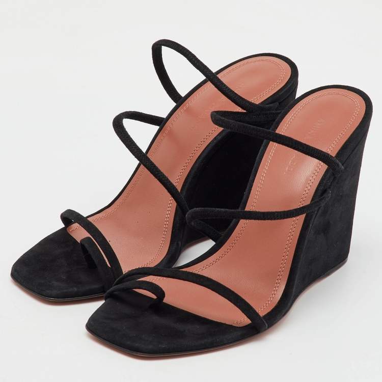 Pre Owned Amina Muaddi Black Suede Naima Wedge Sandals Size 36