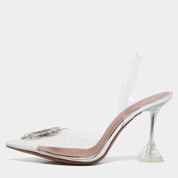 Pre Owned Amina Muaddi Transparent PVC Begum Slingback Pumps Size 40