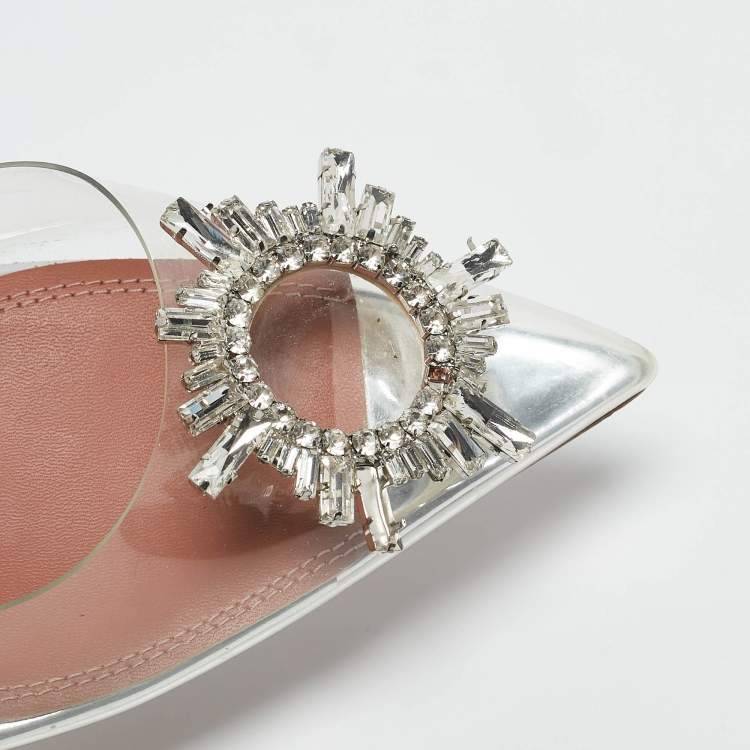 Pre Owned Amina Muaddi Transparent PVC Begum Slingback Pumps Size 40