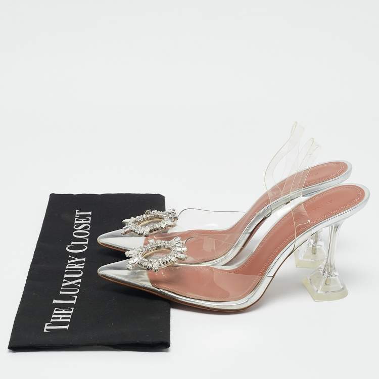 Pre Owned Amina Muaddi Transparent PVC Begum Slingback Pumps Size 40