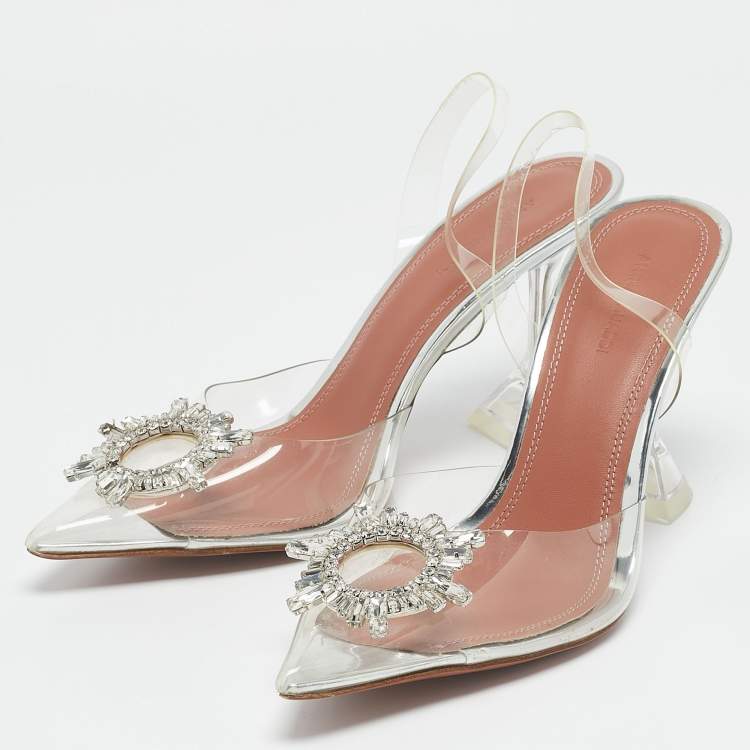 Pre Owned Amina Muaddi Transparent PVC Begum Slingback Pumps Size 40