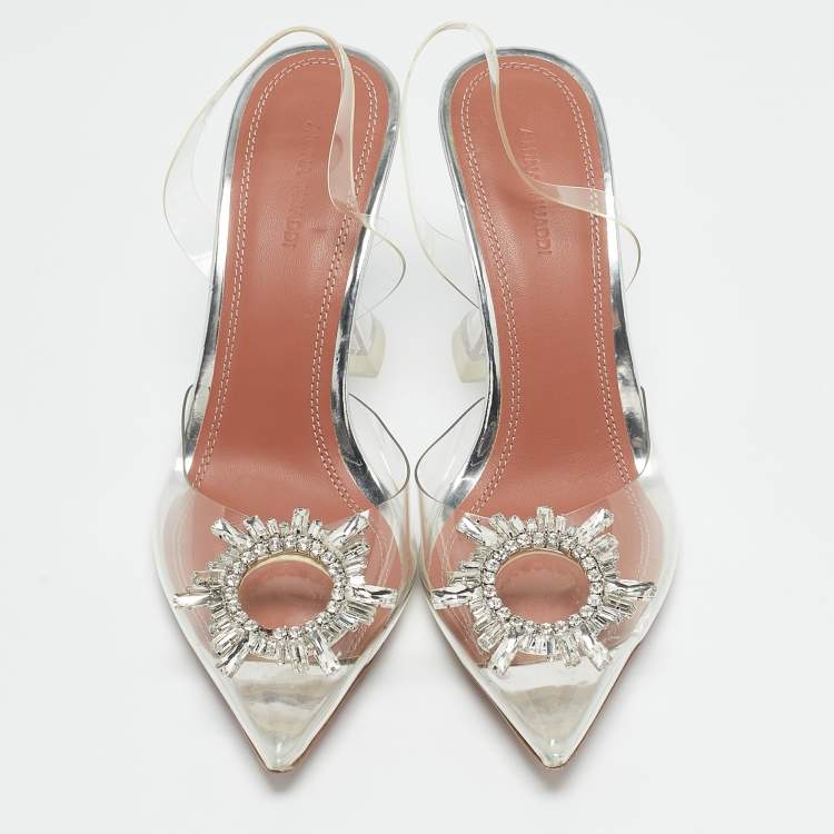 Pre Owned Amina Muaddi Transparent PVC Begum Slingback Pumps Size 40