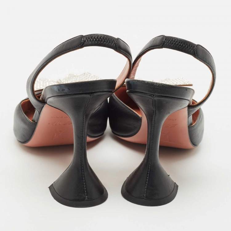 Pre Owned Amina Muaddi X Awge Black Leather Phoenix Slingback Pumps Size 37