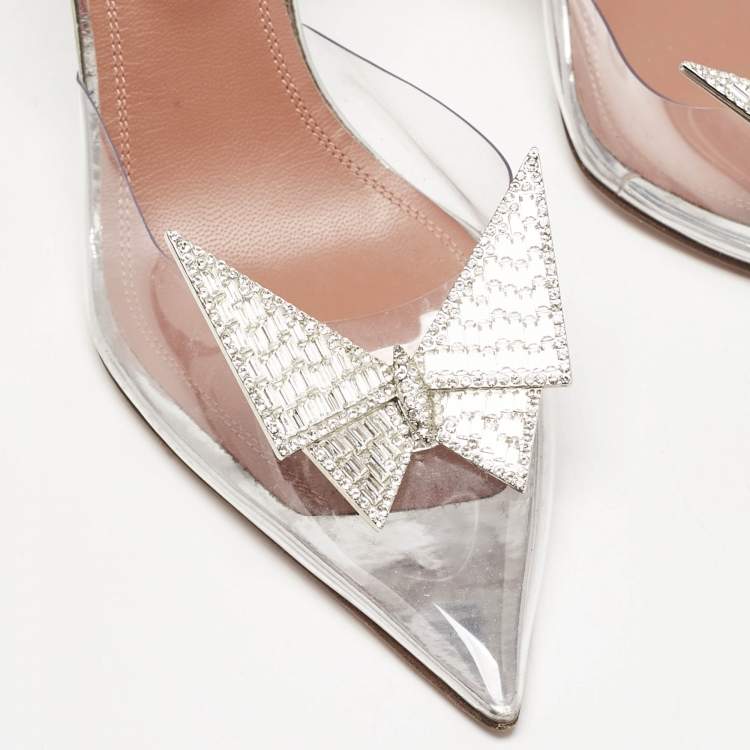 Pre Owned Amina Muaddi X Awge Transparent PVC Phoenix Slingback Pumps Size 40