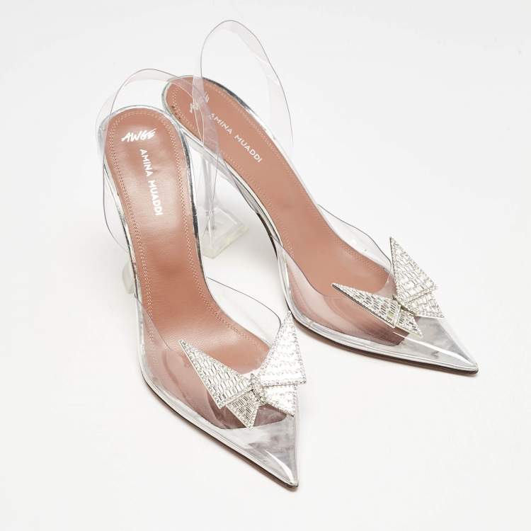 Pre Owned Amina Muaddi X Awge Transparent PVC Phoenix Slingback Pumps Size 40