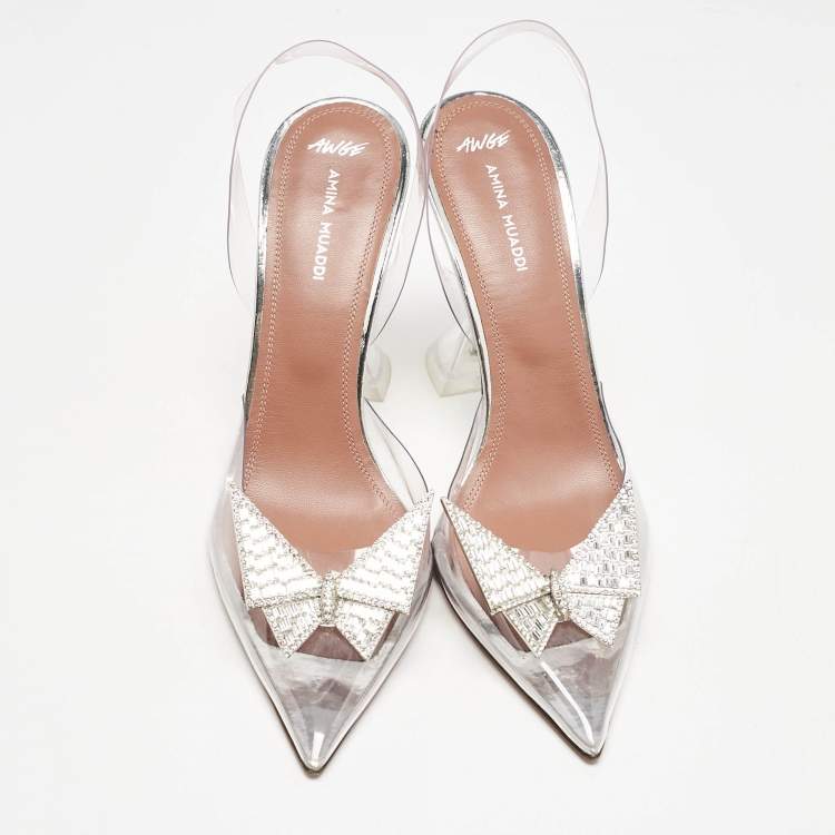 Pre Owned Amina Muaddi X Awge Transparent PVC Phoenix Slingback Pumps Size 40
