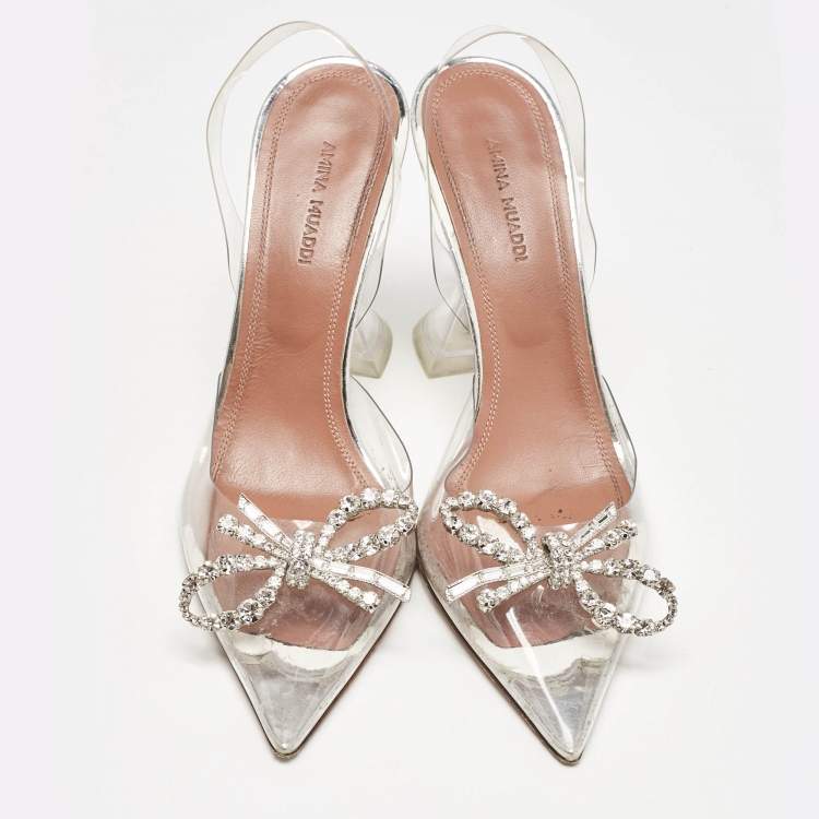 Pre Owned Amina Muaddi Transparent PVC Rosie Pointed Toe Slingback Pumps Size 37